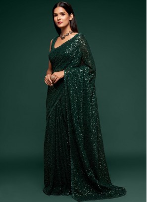 Green Color Classic Designer Saree