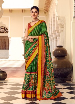 Green Color Classic Print Saree