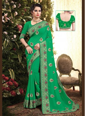 Green Color Classic Saree