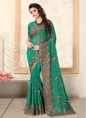 Green Color Classic Saree