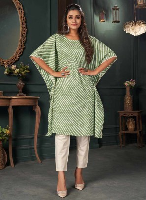 Green Color Cotton Casual Wear Kaftan