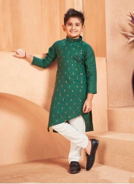 Green Color Cotton Kids Kurta