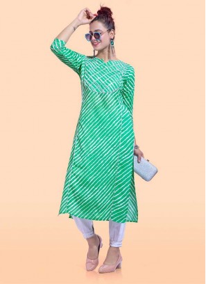 Green Color Cotton Kurti Set