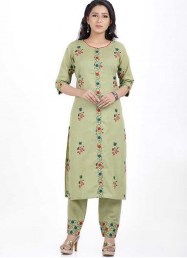 Green Color Cotton Kurti Set