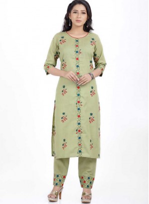 Green Color Cotton Kurti Set