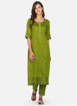 Green Color Cotton Kurti Set