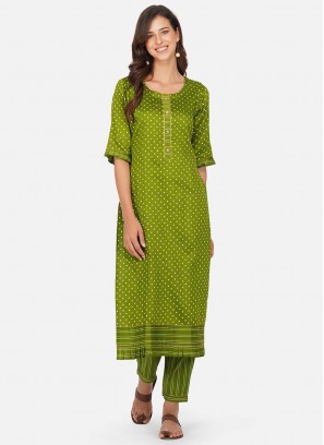 Green Color Cotton Kurti Set