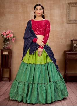Green Color Cotton Sequins Work Lehenga