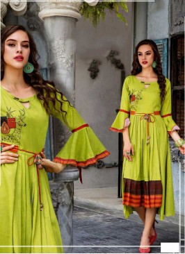 Green Color Cotton Stunning Kurti