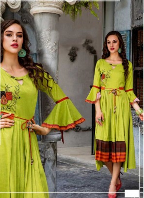 Green Color Cotton Stunning Kurti