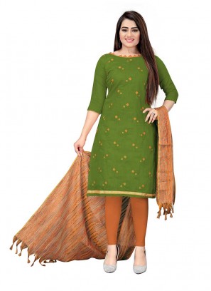 Green Color Cotton Unstitched Salwar Kameez
