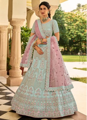 Green Color Crepe Embroidered Lehenga Choli