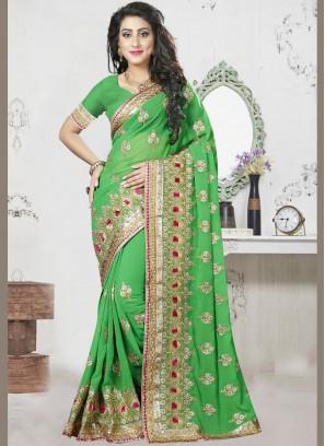 Green Color Designer Saree