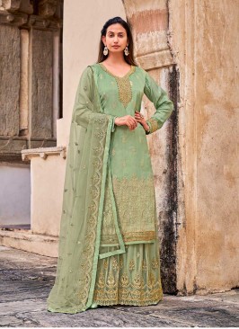 Green Color Dola Jacquard Suit For Ladies