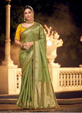 Green Color Dola Silk Wedding Wear Saree