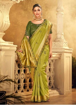 Green Color Dola Silk Wedding Wear Saree