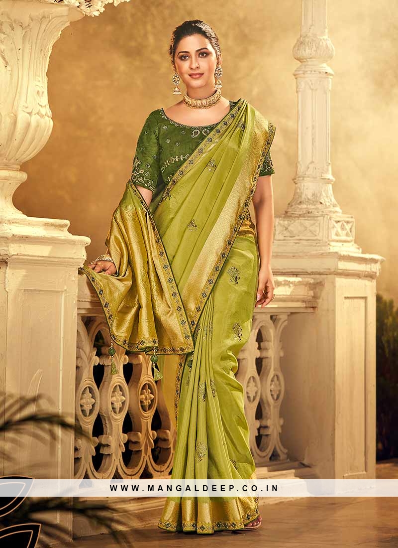 Sea Green Plain Silk Trendy Saree