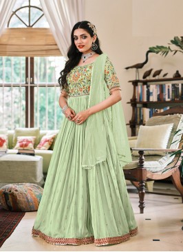 Green Color Embroidered Georgette Readymade Suit