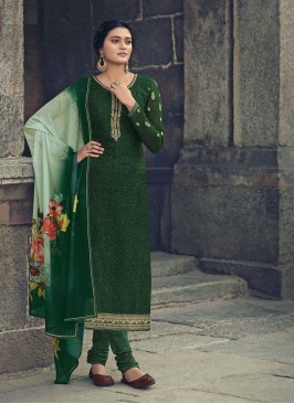 Green Color Embroidered Georgette Suit