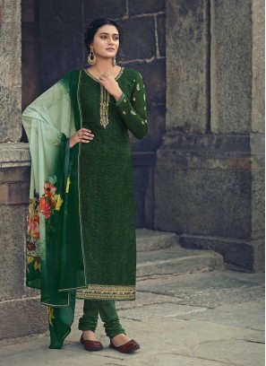Green Color Embroidered Georgette Suit