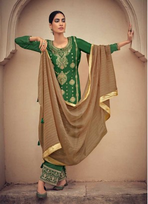 Green Color Embroidered Latest Suit