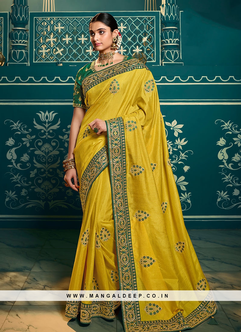 Green Color Embroidered Party Wear Saree