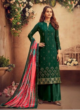 Green Color Embroidered Plazzo Suit