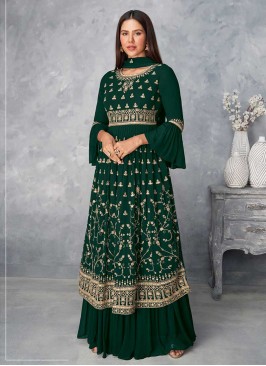 Green Color Embroidered Plazzo Suit