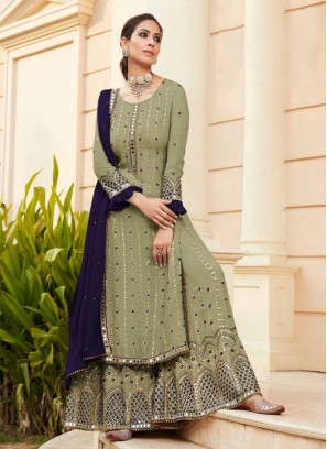 Green Color Embroidered Sharara