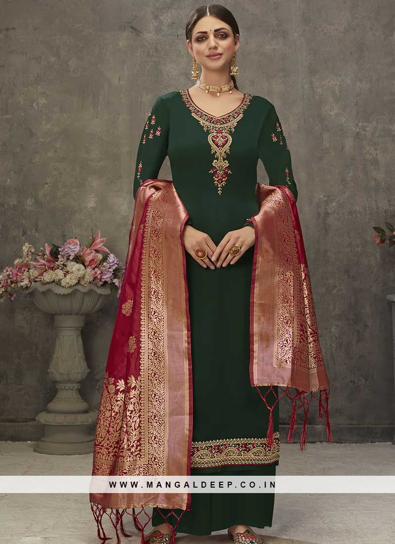 Green Color Embroidered Suits
