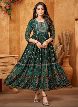 Green Color Floor Length Kurti