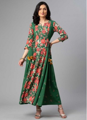 Green Color Flower Print Kurti