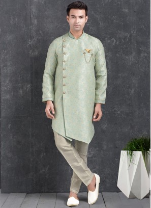 Green Color Function Wear Indo Western Kurta Pajama