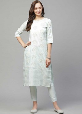 Green Color Georgette And Crepe Kurti With Bottom