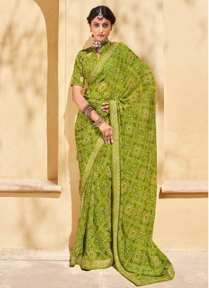 Green Color Georgette Daily Wear Saree