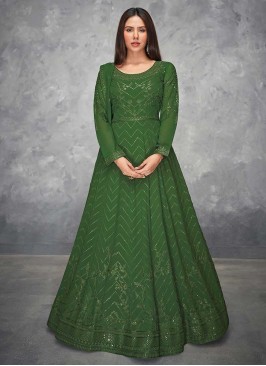 Green Color Georgette Embroidered Anarkali Suit
