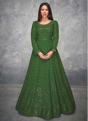 Green Color Georgette Embroidered Anarkali Suit