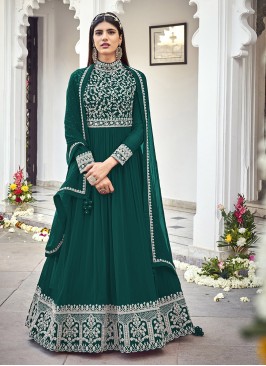 Green Color Georgette Embroidered Anarkali Suit