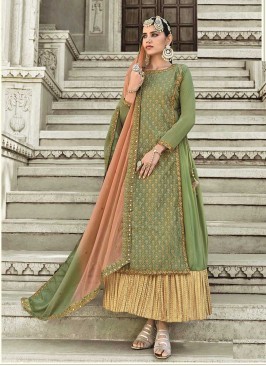 Green Color Georgette Embroidered Dress