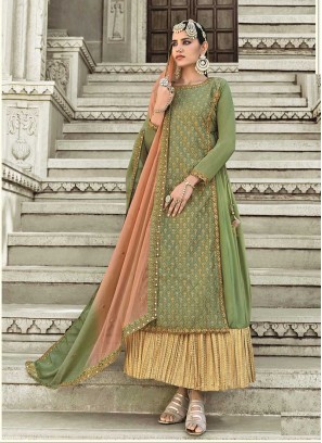 Green Color Georgette Embroidered Dress