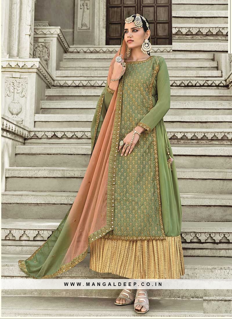 Green Color Georgette Embroidered Dress