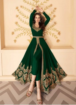 Green Color Georgette Embroidered Front Cut Suit