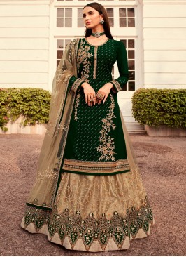 Green Color Georgette Embroidered Gharara Suit