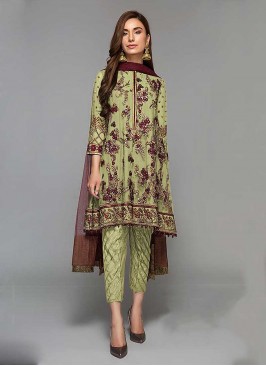 Green Color Georgette Embroidered Pakistani Suit