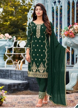 Green Color Georgette Embroidered Pakistani Suit