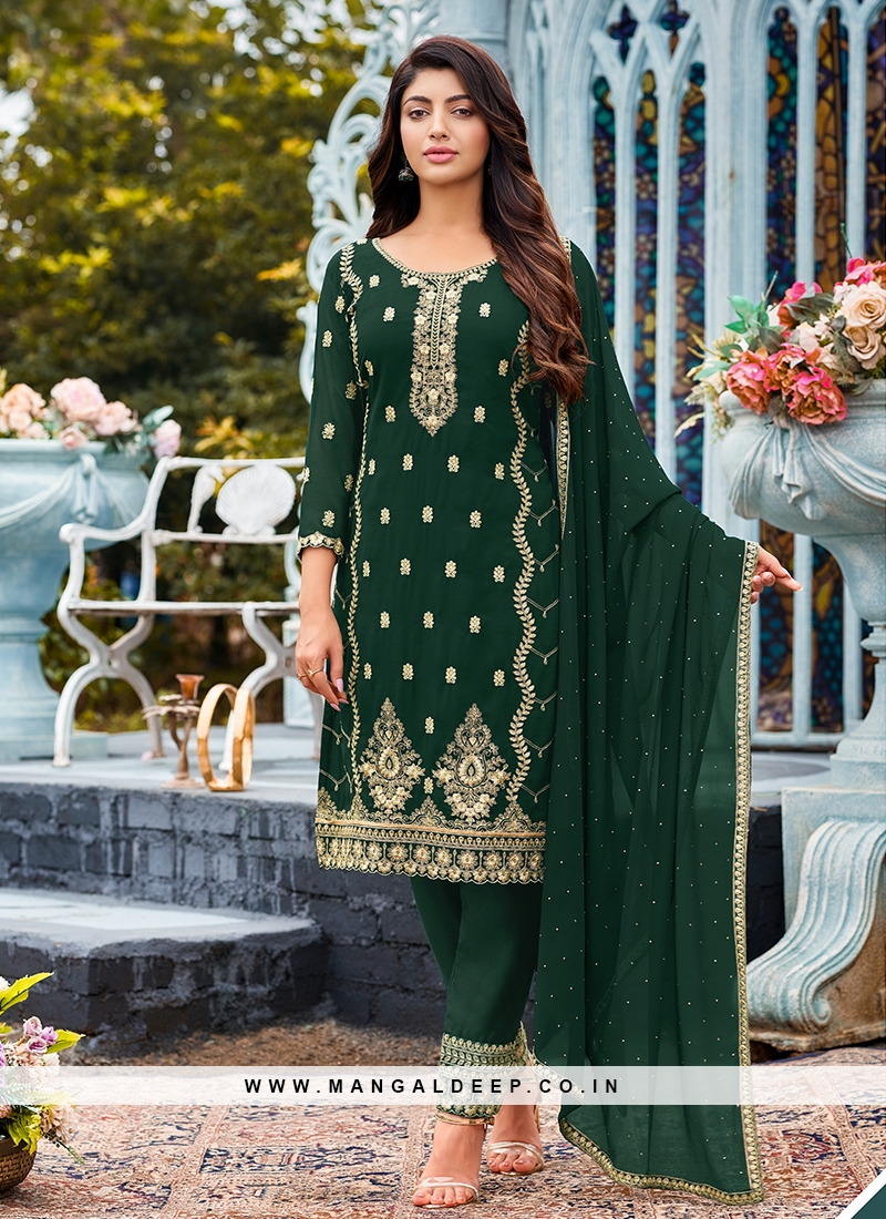 Green Color Georgette Embroidered Pakistani Suit