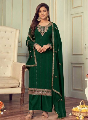 Green Color Georgette Embroidered Palazzo Dress