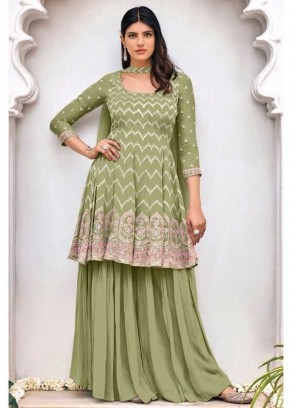 Green Color Georgette Embroidered Palazzo Suit