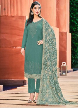 Green Color Georgette Embroidered Salwar Suit