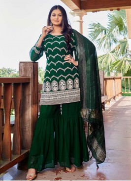 Green Color Georgette Embroidered Sharara Suit